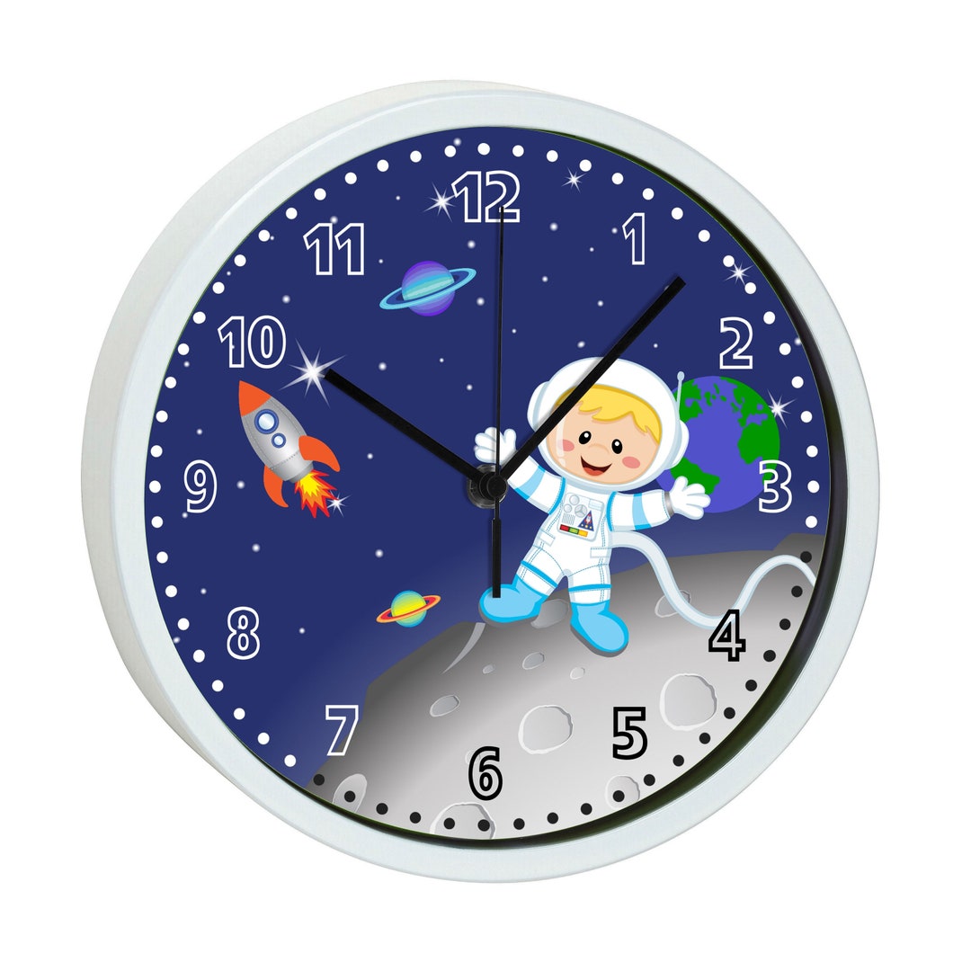 Children's Wall Clock With Colorful Frame Motif Space Etsy