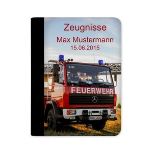 zeugnismappe personalisiert mit Namen Feuerwehr Drehleiter afbeelding 1
