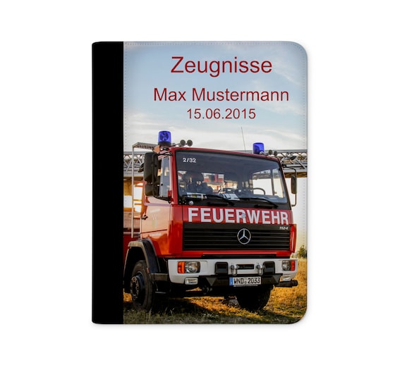 zeugnismappe personalisiert mit Namen Feuerwehr Drehleiter