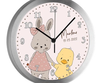 Kinderwanduhr Wanduhr Kinderzimmer Kinder Hase Ente personalisiert