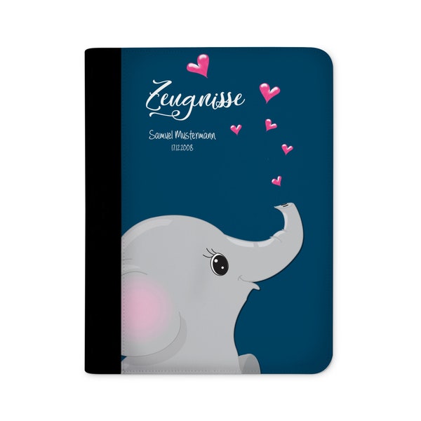 certificate folder personalized with name elephant in love blue