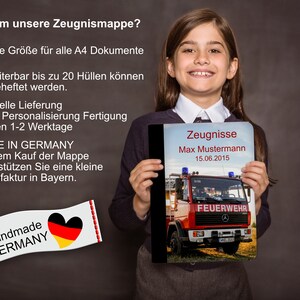 zeugnismappe personalisiert mit Namen Feuerwehr Drehleiter afbeelding 4