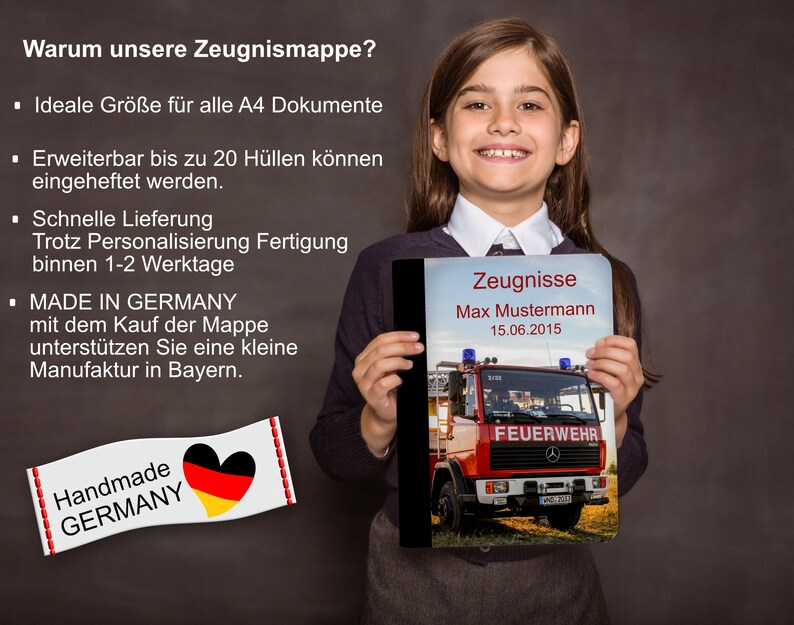 zeugnismappe personalisiert mit Namen Feuerwehr Drehleiter afbeelding 4