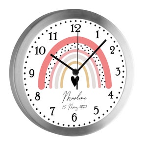 Kinderwanduhr Wanduhr Kinderzimmer Kinder Regenbogen rosa personalisiert