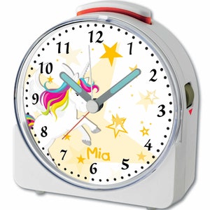 Kinder Funwecker weiß Motiv Einhorn Gelb Wecker laufruhig