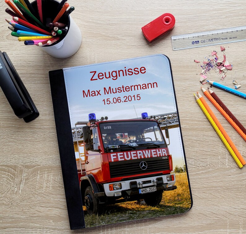 zeugnismappe personalisiert mit Namen Feuerwehr Drehleiter afbeelding 5