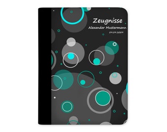 certificate folder personalized with name circles turquoise