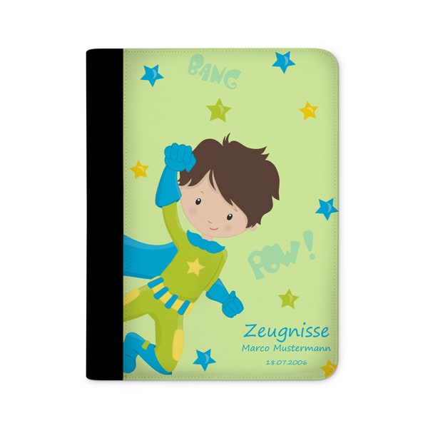 certificate folder personalized with name Superhero Green
