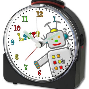 Kinder Funkwecker schwarz Motiv Roboter Wecker laufruhig