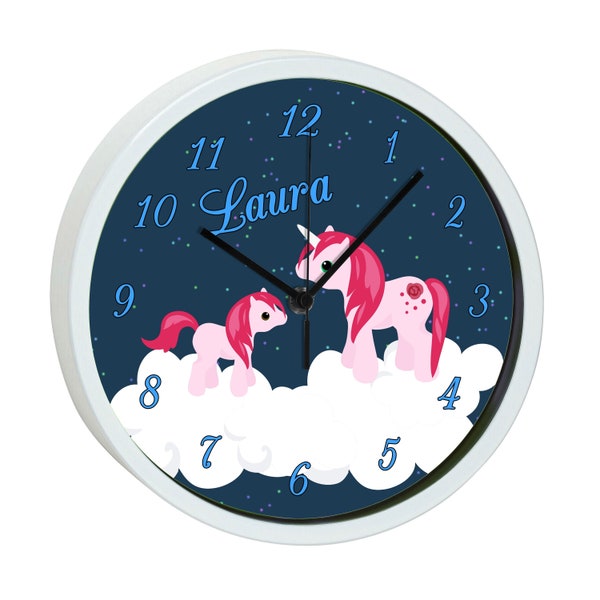 Children's wall clock with colorful frame motif unicorn