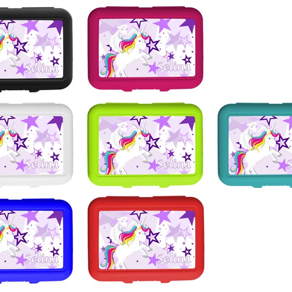 Lunch box / lunchbox / snack box / with insert motif Pegasus stars color purple
