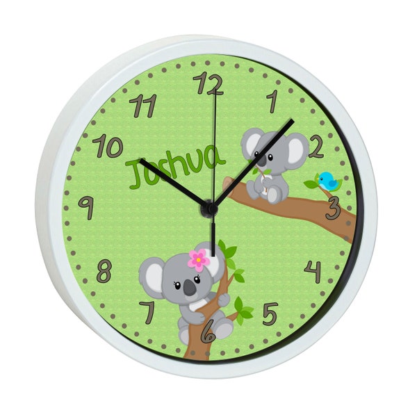 Children's wall clock with colorful frame motif koala bear girl