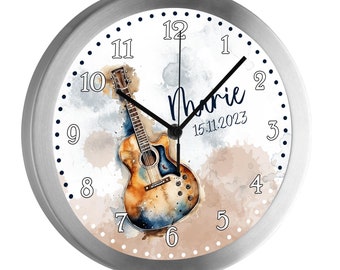 Kinderwanduhr Wanduhr Kinderzimmer Kinder Gitarre personalisiert