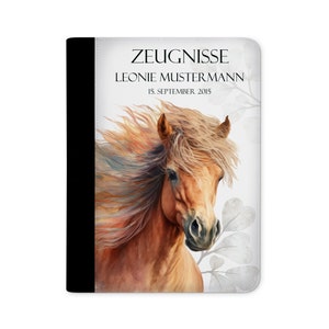 Zeugnismappe personalisiert mit Name Pony Watercolor, Mädchen und Jungen