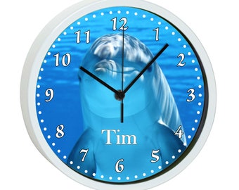 Kinder Wanduhr mit bunten Rahmen Motiv Delfin