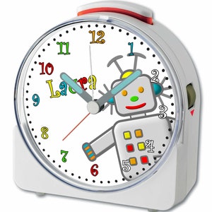 Kinder Funwecker weiß Motiv Roboter Wecker laufruhig