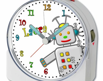 Children's fun alarm clock white motif robot alarm clock quiet running