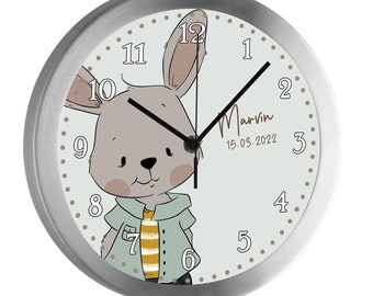 Kinderwanduhr Wanduhr Kinderzimmer Kinder Hase Bruno personalisiert