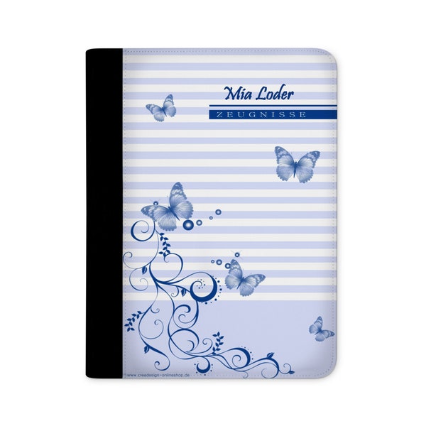certificate folder personalized with name butterfly blue