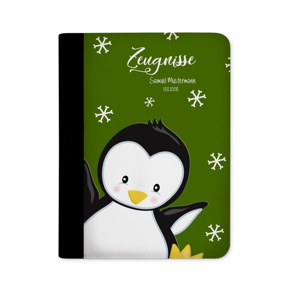 certificate folder personalized with name Penguin Green