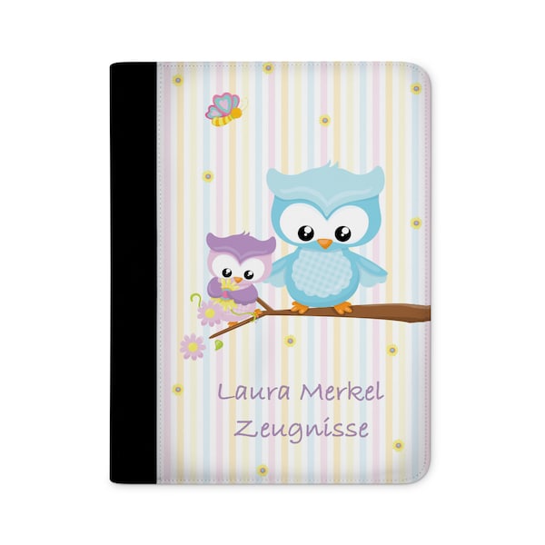 certificate folder personalized with name owl spring