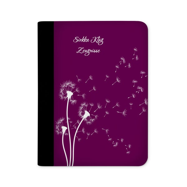 certificate folder personalized with name dandelion purple