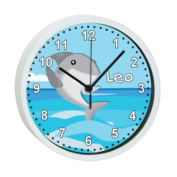 Children's wall clock with colorful frame motif shark