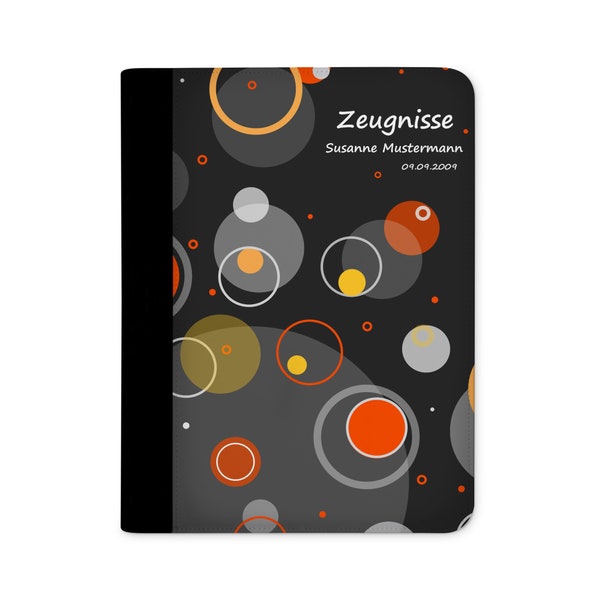 certificate folder personalized with name circles orange