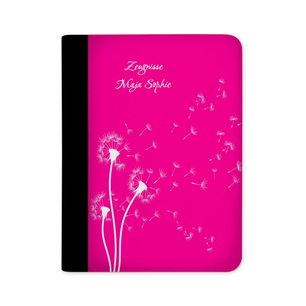 certificate folder personalized with name dandelion pink