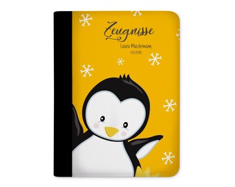 zeugnismappe personalisiert mit Namen Pinguin Gelb