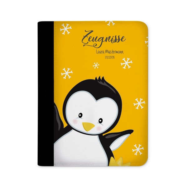 certificate folder personalized with name Penguin Yellow
