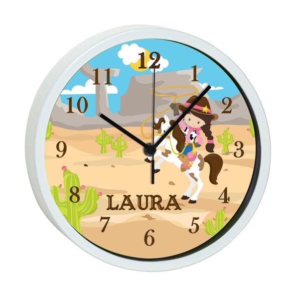 Children's wall clock with colorful frame motif cowgirl
