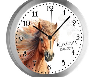 Kinderwanduhr Wanduhr Kinderzimmer Kinder Pony Watercolor personalisiert