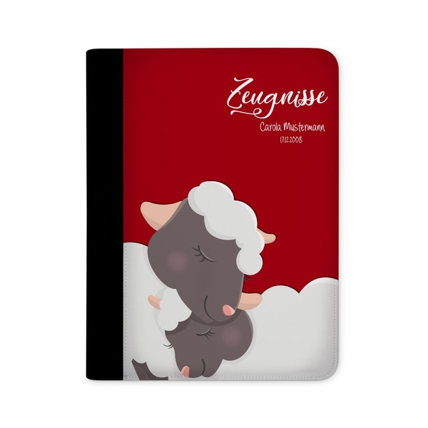 certificate folder personalized with name sheep in love red