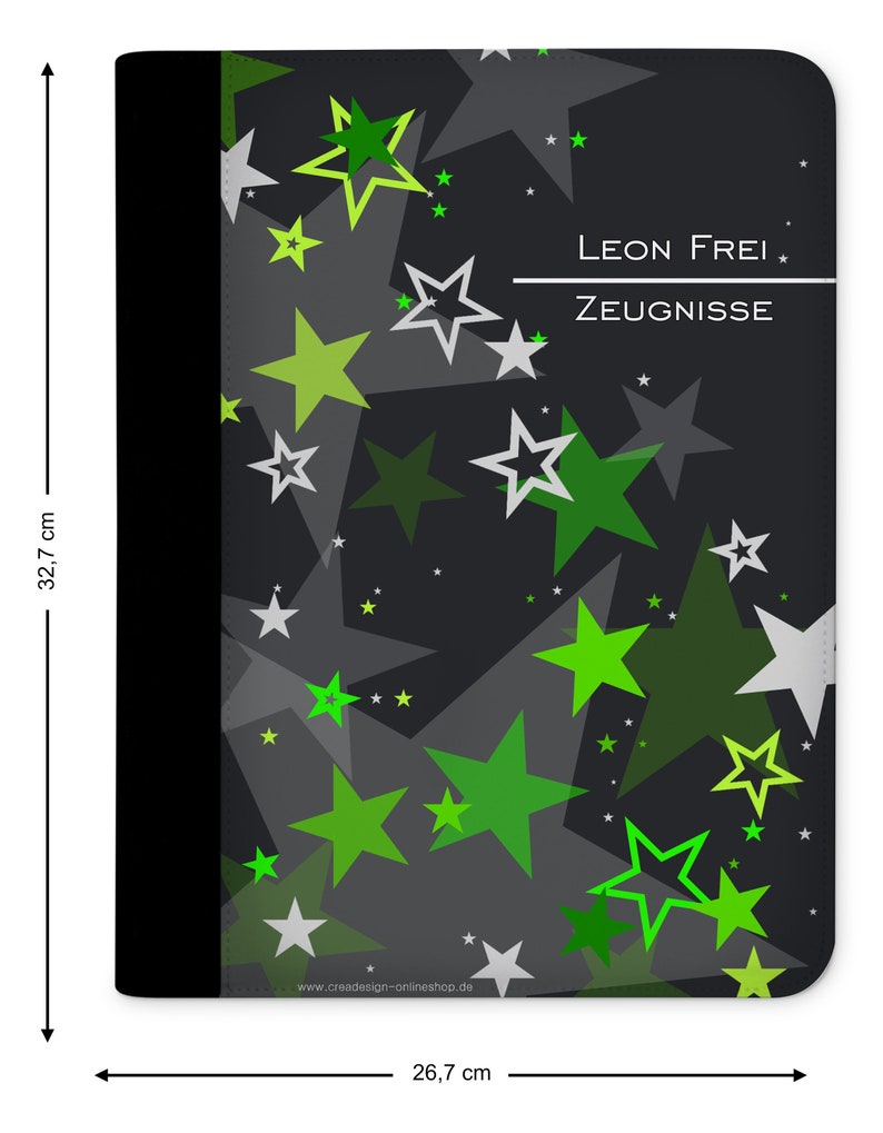 Zeugnismappe mit Namen Sternenhimmel Grün 画像 2