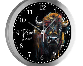 Children's wall clock wall clock children's room children buffalo personalized