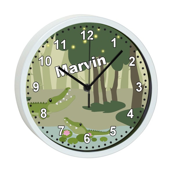 Children's wall clock with colorful frame motif crocodile