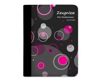 certificate folder personalized with name circles pink