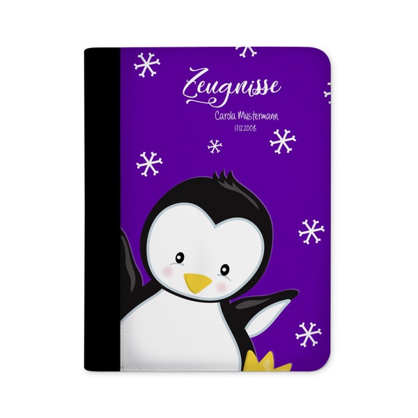 certificate folder personalized with name Penguin Purple