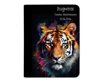 Certificate folder personalized with name Tiger dark, girls and boys