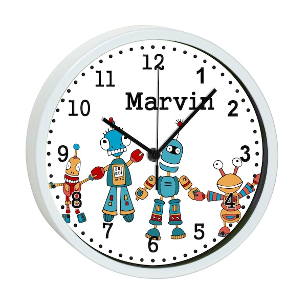 Children's wall clock with colorful frame motif robot family