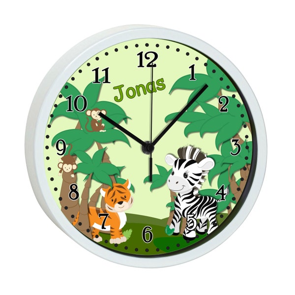 Children's wall clock with colorful frame motif jungle