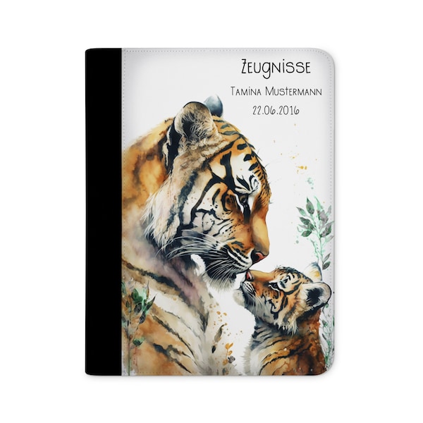 Certificate folder personalized with the name Tiger Family, girls and boys