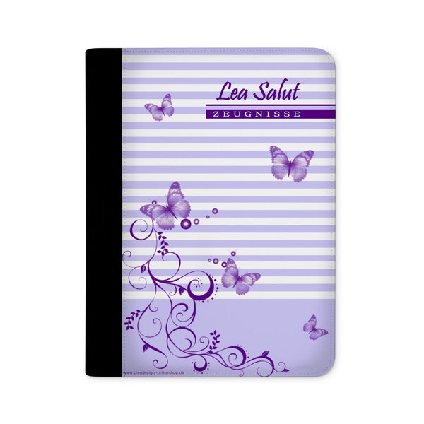 certificate folder personalized with name butterfly purple