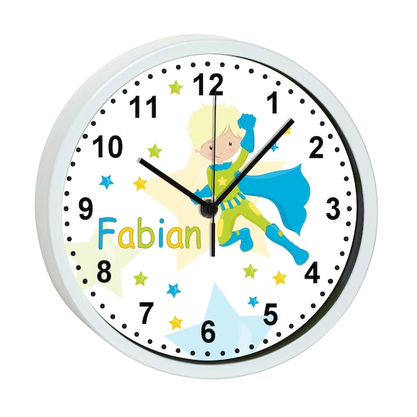 Children's wall clock with colorful frame motif superhero