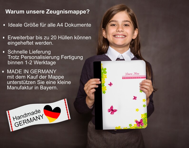 Zeugnismappe mit Namen Schmetterling Blume image 8