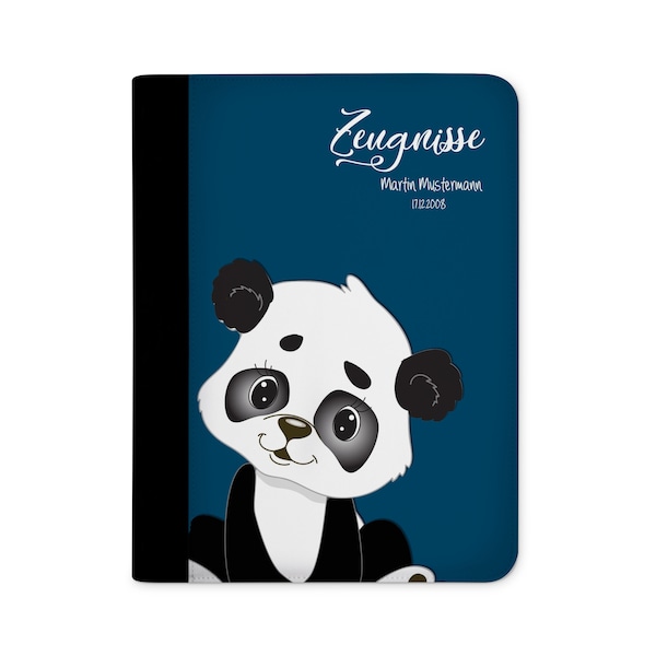 certificate folder personalized with name Panda Bear Blue