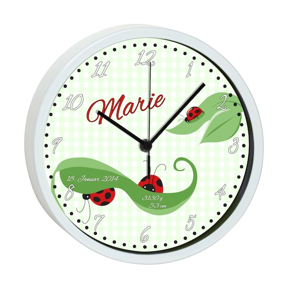 Children's wall clock with colorful frame motif ladybug