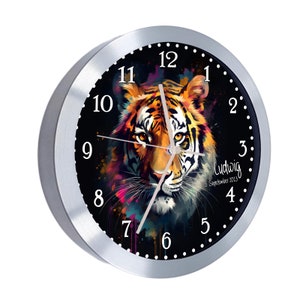 Kinderwanduhr Wanduhr Kinderzimmer Kinder Tiger Watercolor personalisiert Bild 5