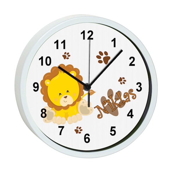 Children's wall clock with colorful frame motif lion